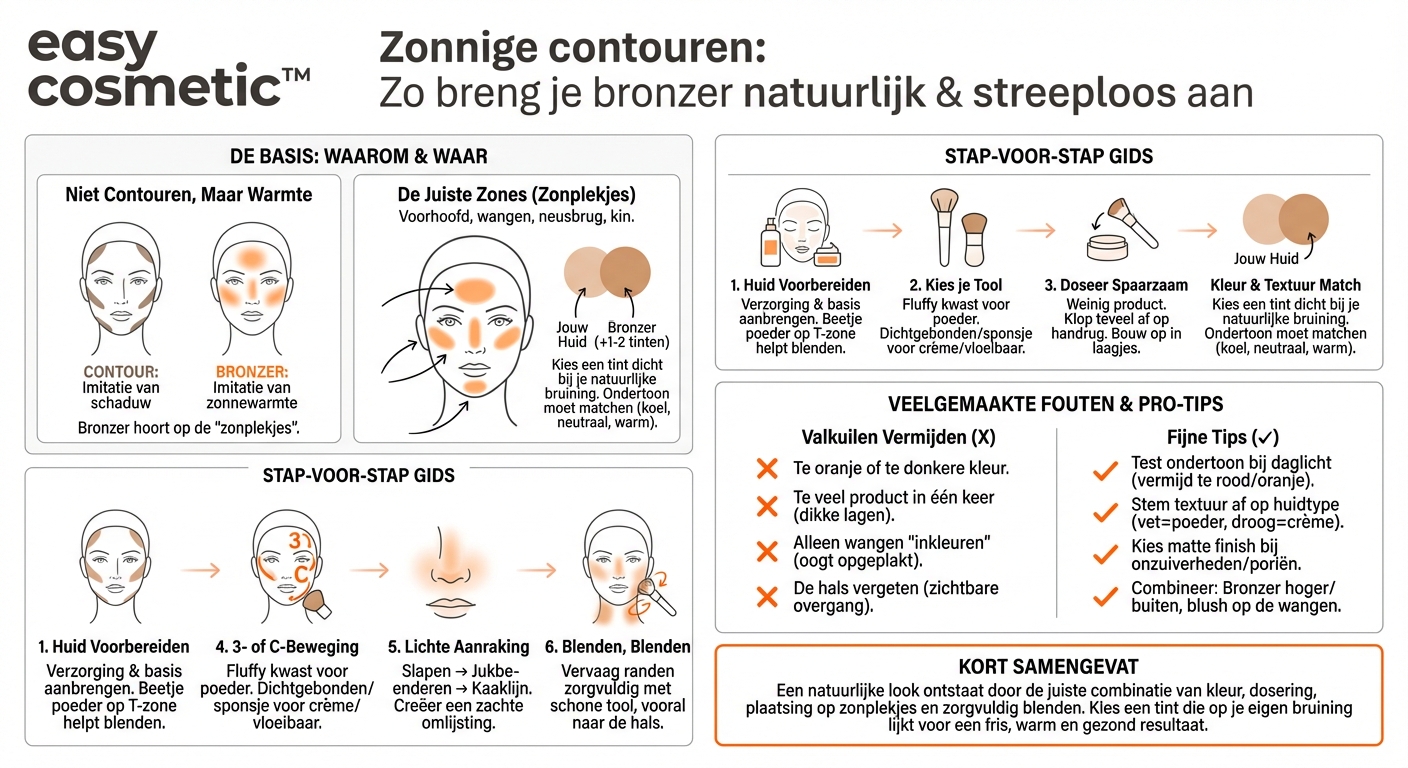 Hoe gebruik ik bronzer zonder vlekkerig of te oranje te lijken?
