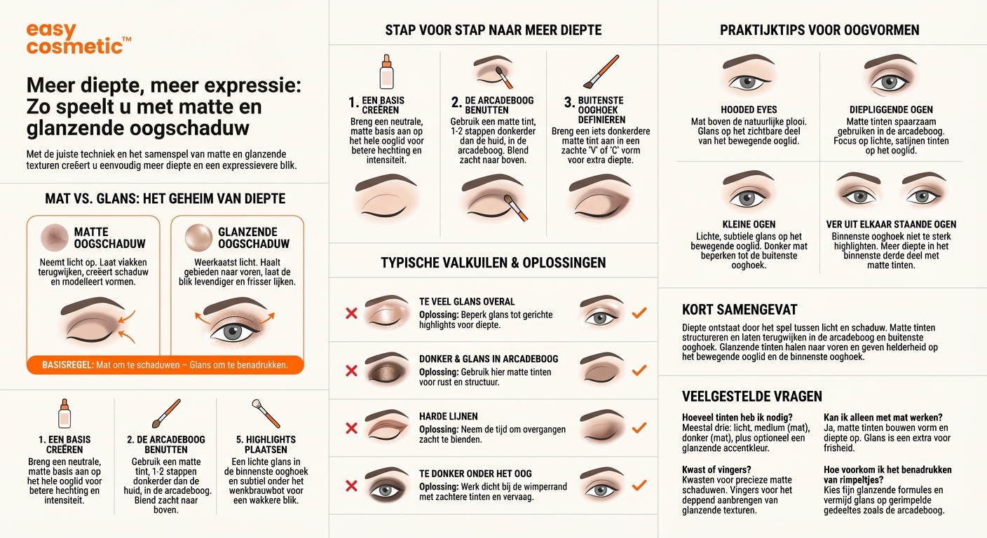 Hoe gebruik ik glanzende en matte oogschaduw op de juiste manier om meer diepte bij de ogen te creëren?