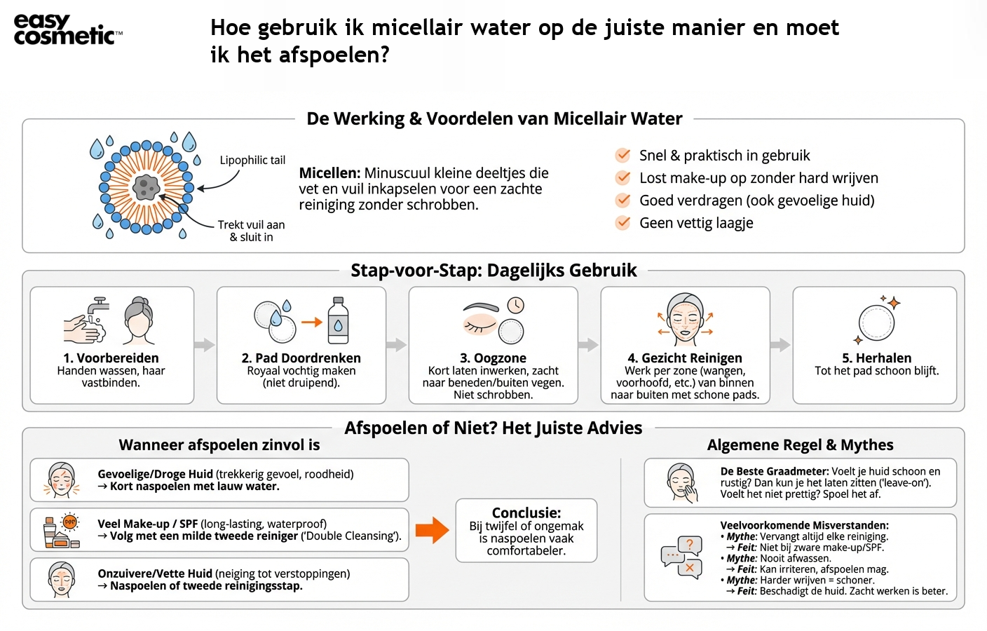 Hoe gebruik ik micellair water op de juiste manier en moet ik het afspoelen?