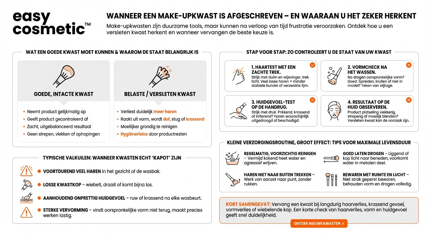 Hoe herken ik dat een kwast haren verliest of beschadigd is en vervangen moet worden?