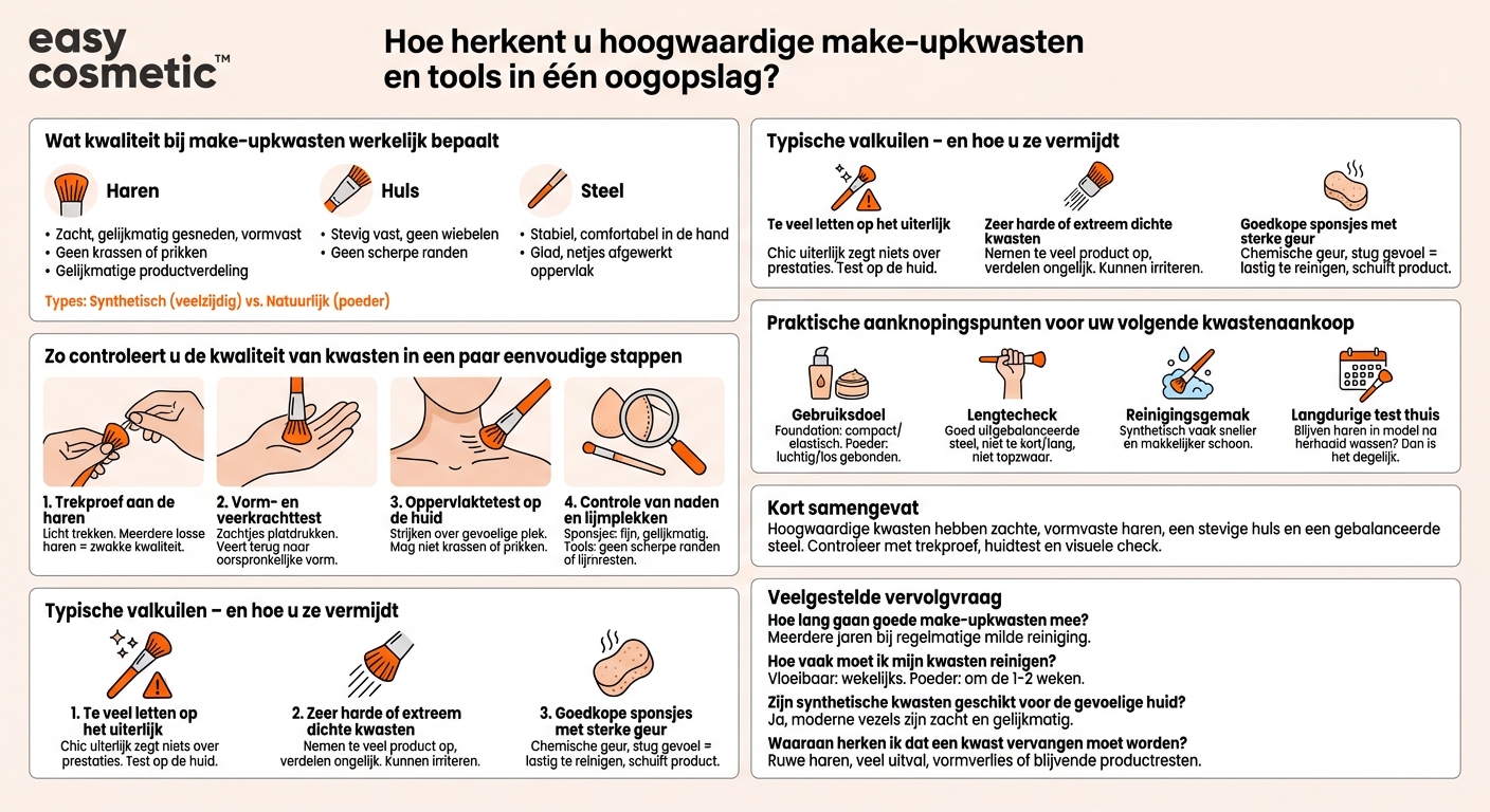 Hoe herken ik hoogwaardige make-uppenselen en tools aan de afwerking en het materiaal?