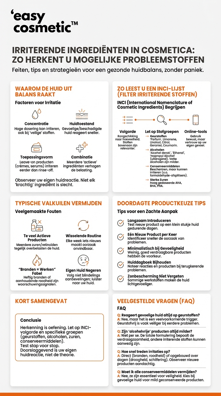 Hoe herken ik irriterende of mogelijk problematische ingrediënten in cosmetica?