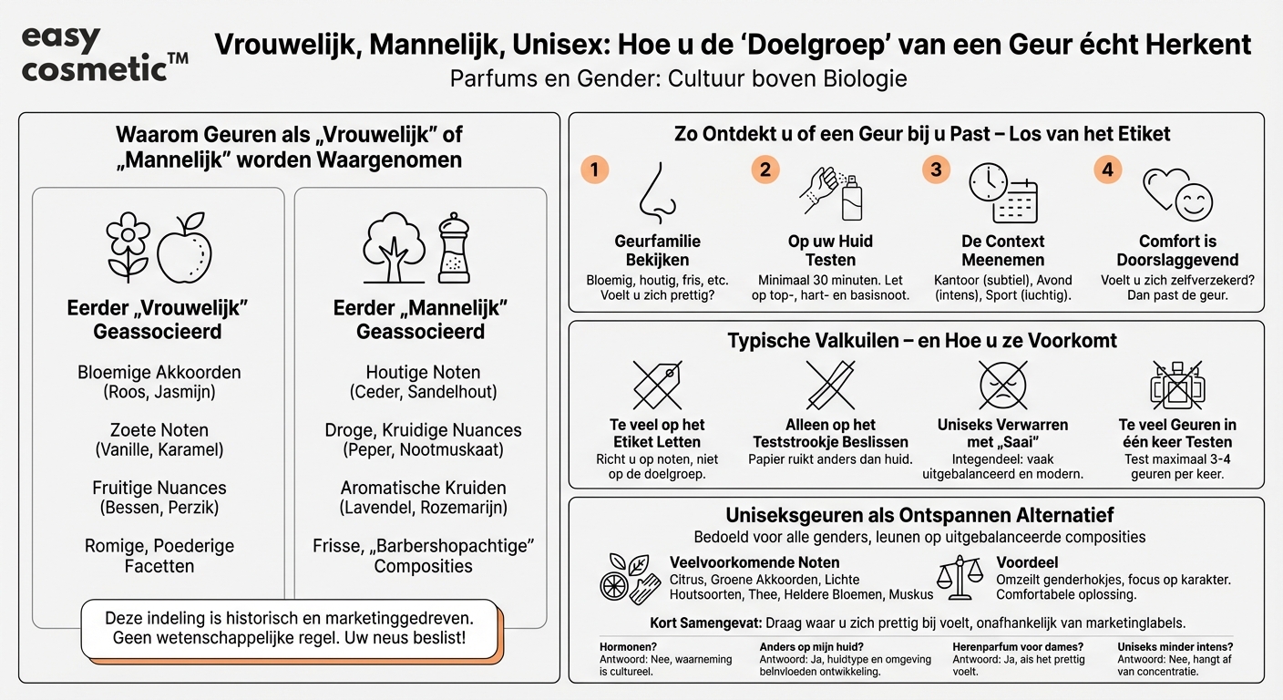 Hoe herken ik of een parfum eerder voor vrouwen of mannen bedoeld is, en zijn unisex-geuren een alternatief?