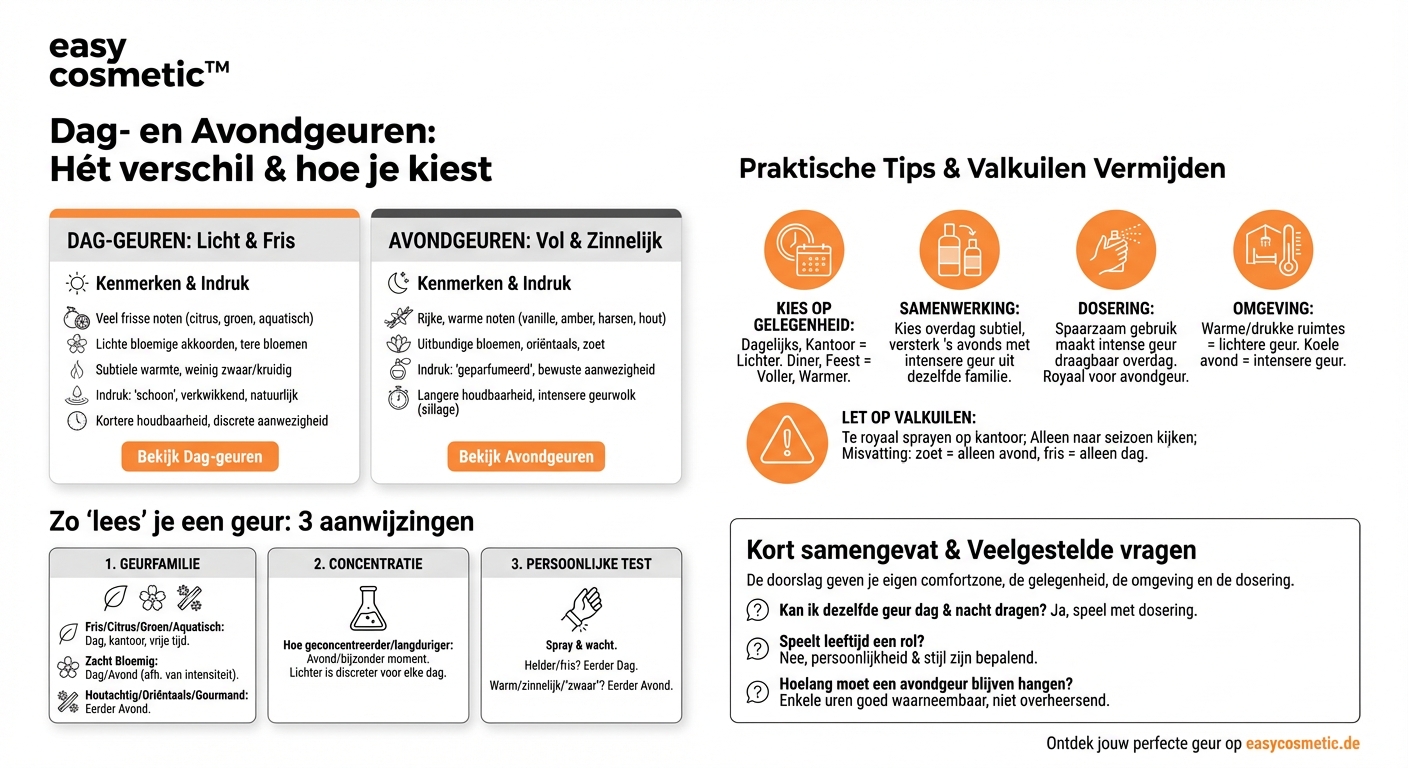 Hoe herken ik of een parfum meer geschikt is voor overdag of voor de avond?