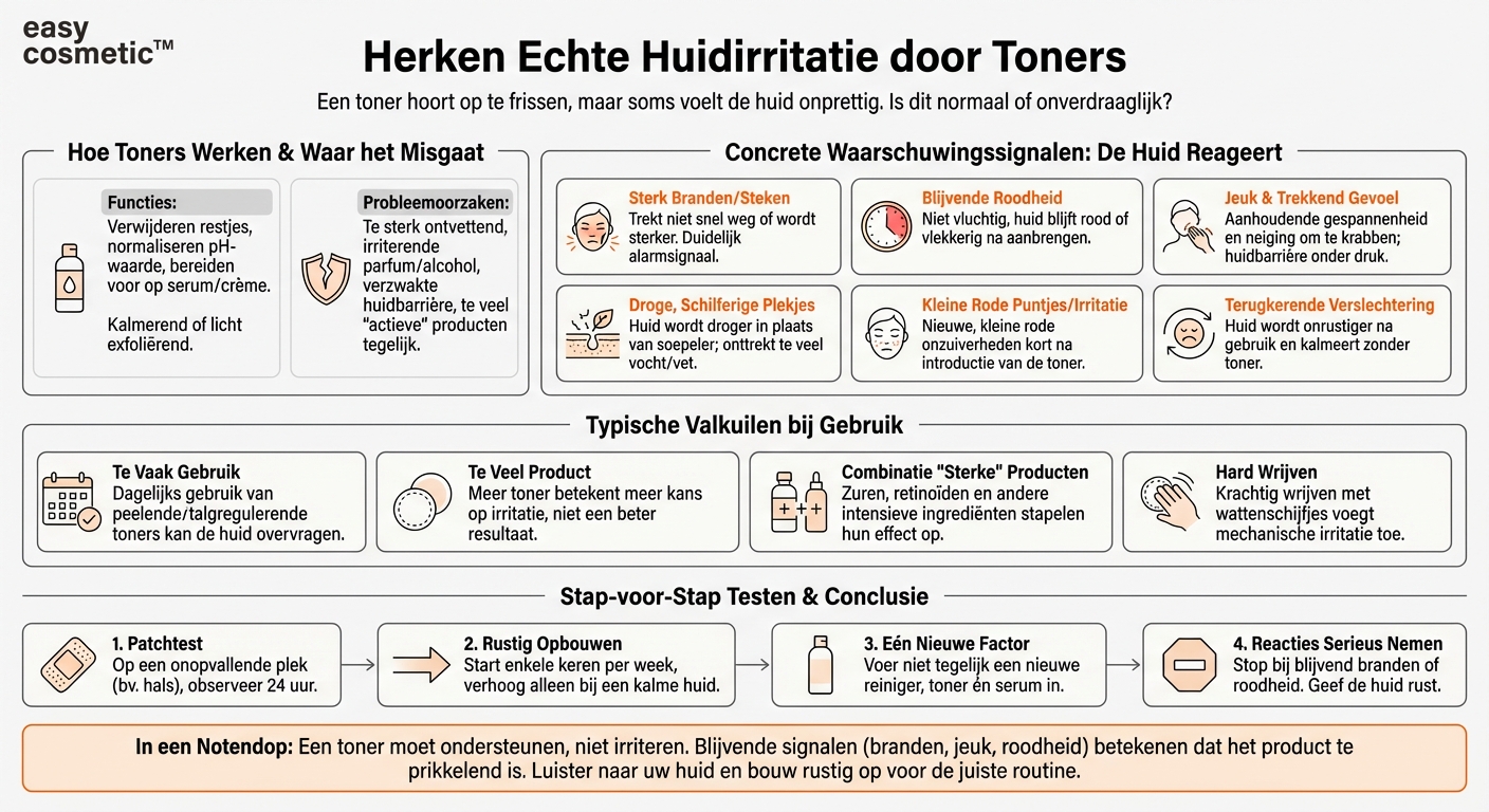 Hoe herken ik of een toner mijn huid irriteert en ik hem niet verdraag?