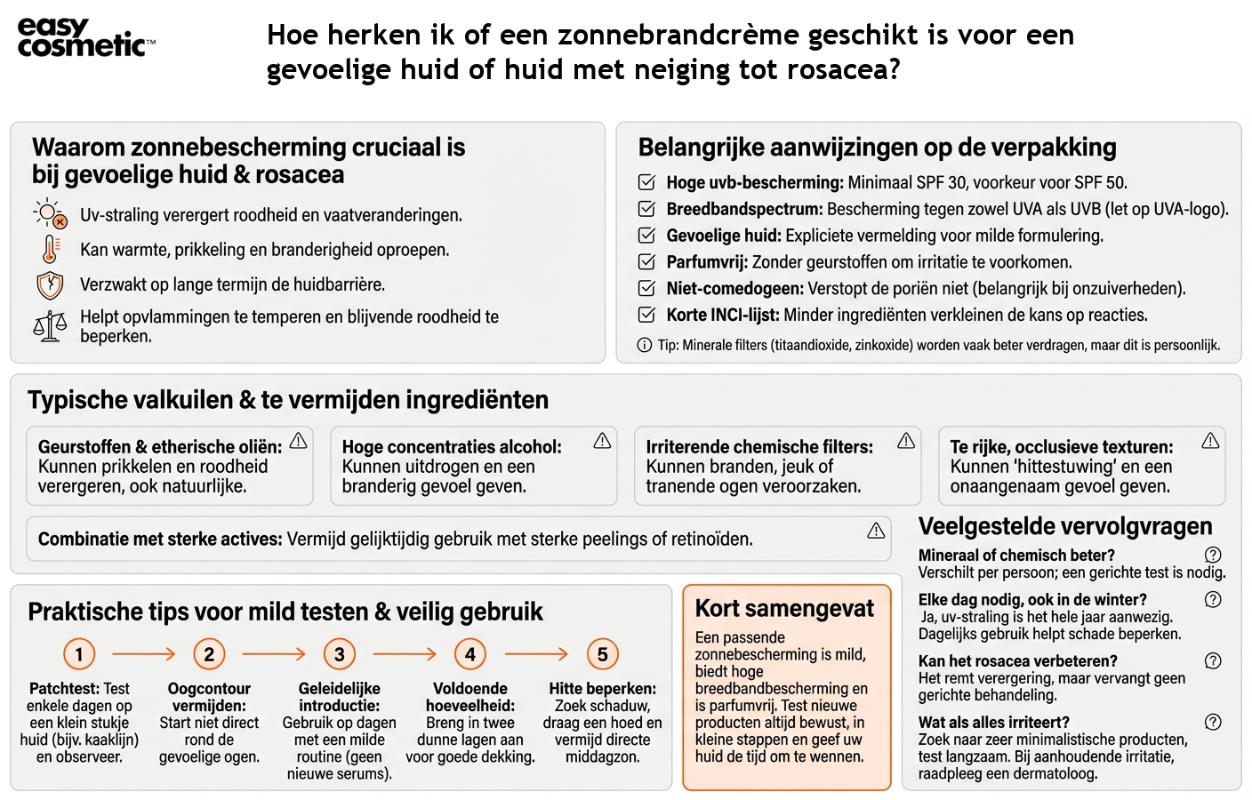 Hoe herken ik of een zonnebrandcrème geschikt is voor een gevoelige huid of huid met neiging tot rosacea?