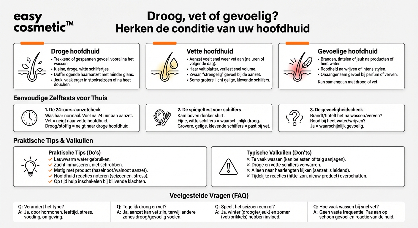 Hoe herken ik of mijn hoofdhuid eerder droog, vet of gevoelig is?