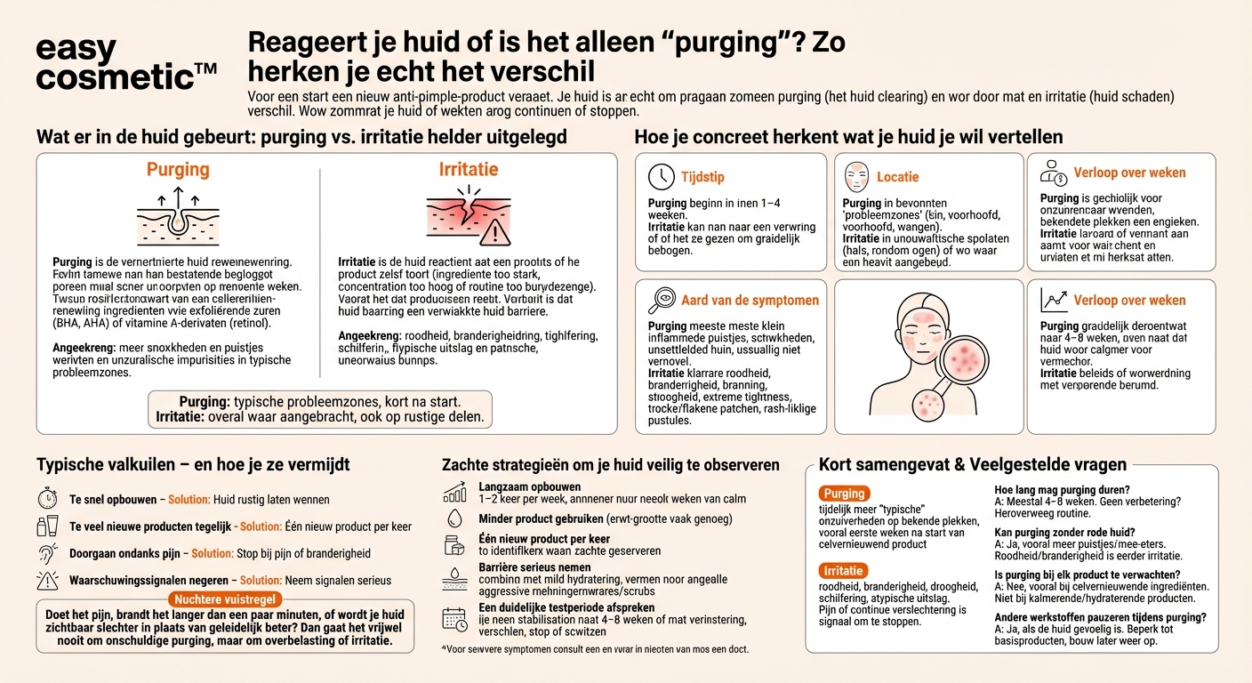 Hoe herken ik of mijn huid geïrriteerd reageert op een anti-puistjesproduct of dat het alleen om purging gaat?