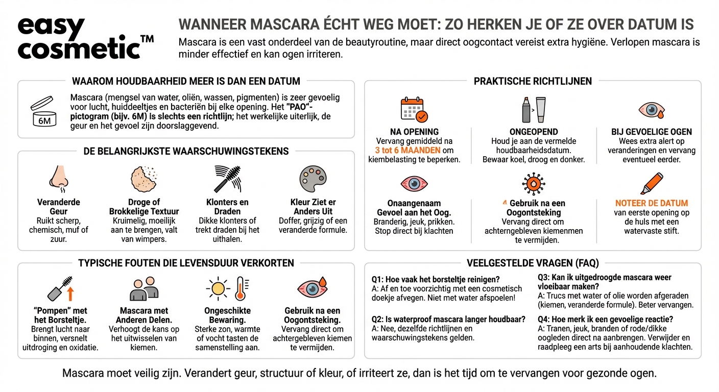 Hoe herken ik of mijn mascara over de houdbaarheidsdatum is en wanneer moet ik deze vervangen?