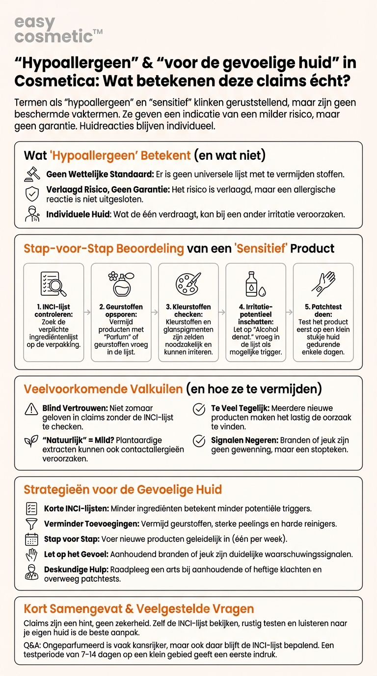 Hoe herken ik of termen als "hypoallergeen" of "voor gevoelige huid" op producten echt iets over de ingrediënten zeggen?