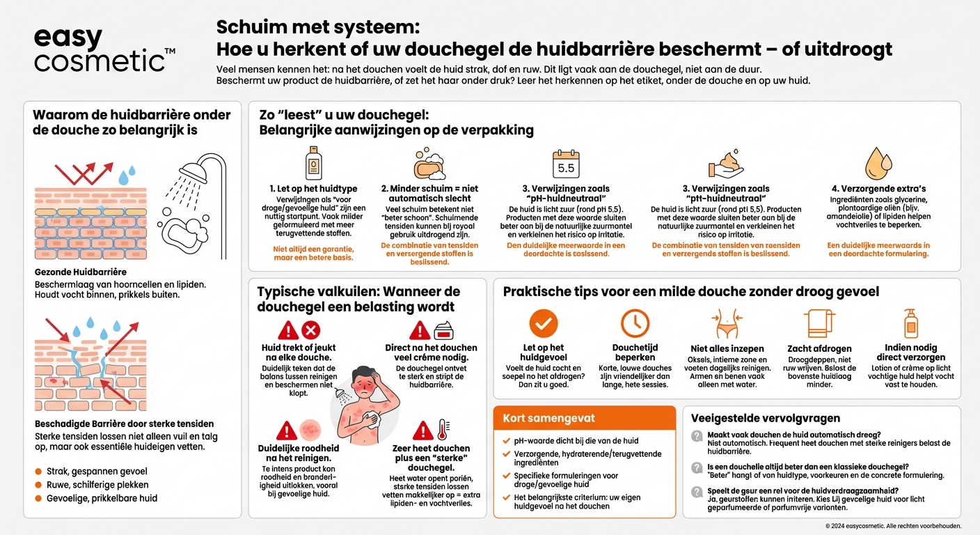 Hoe herken je of een douchegel de huidbarrière beschermt of juist uitdroogt?