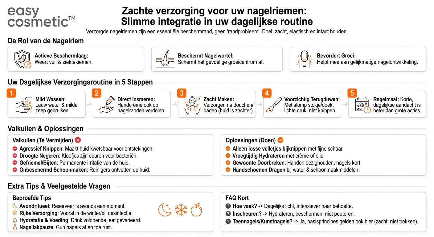 Hoe integreer ik de verzorging van mijn nagelriemen op een zinvolle manier in mijn dagelijkse verzorgingsroutine?