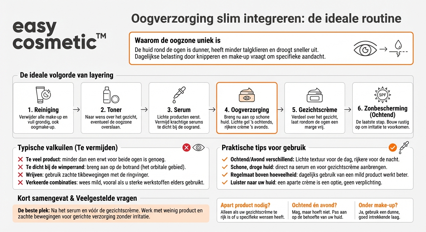 Hoe integreer ik oogverzorging op een zinvolle manier in mijn bestaande verzorgingsroutine (volgorde van de producten)?