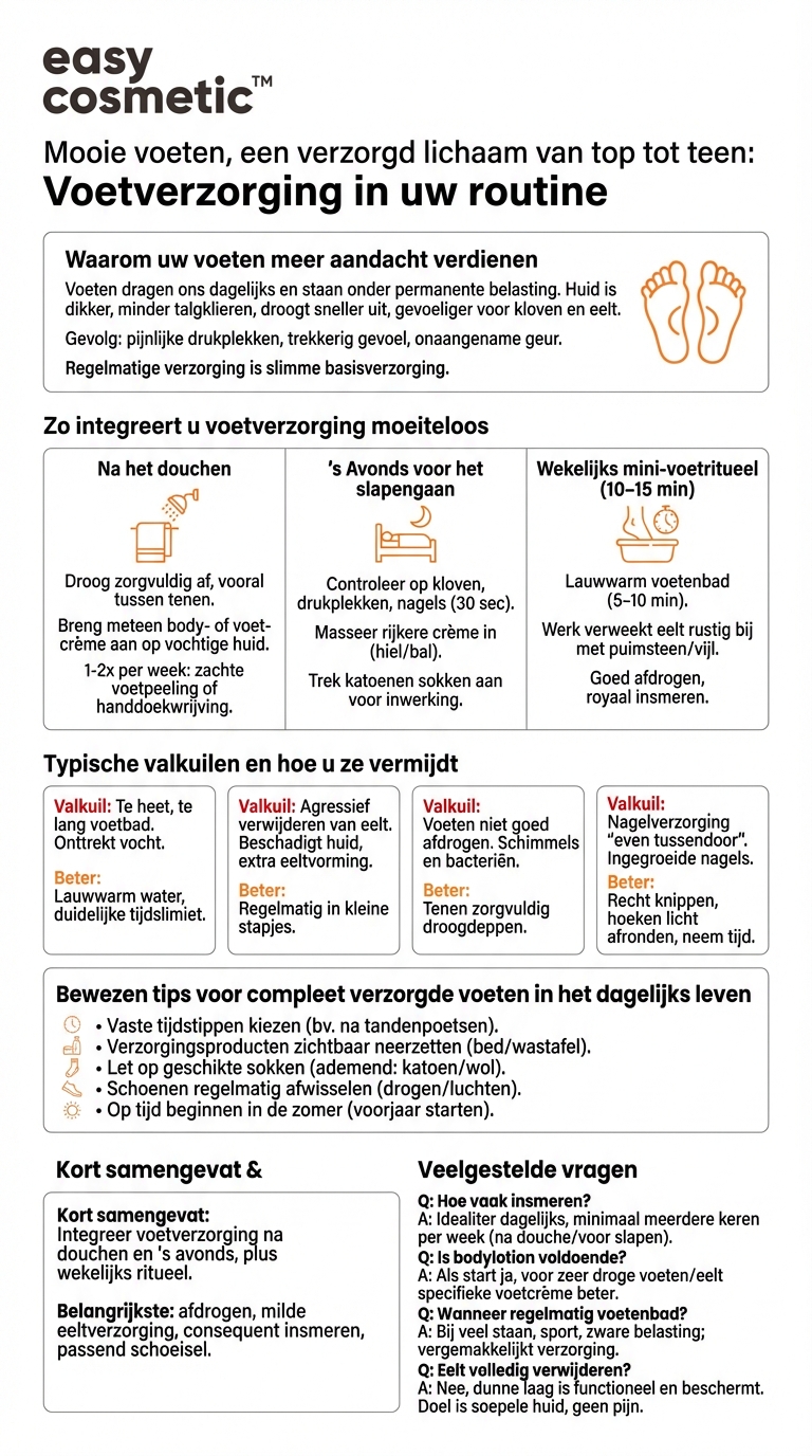 Hoe integreer ik voetverzorging op een zinvolle manier in mijn algemene lichaamsverzorgingsroutine?