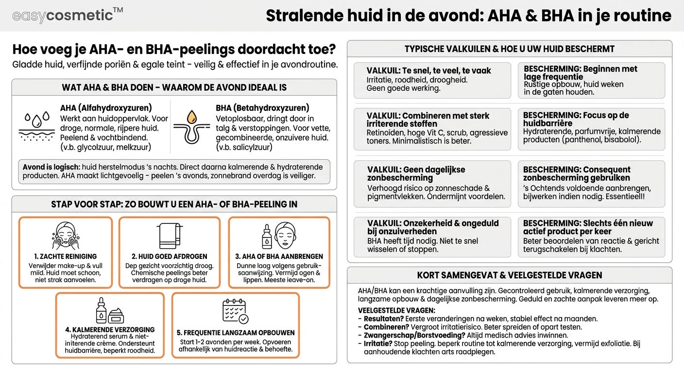 Hoe integreer je AHA- of BHA-peelings in de avondroutine?