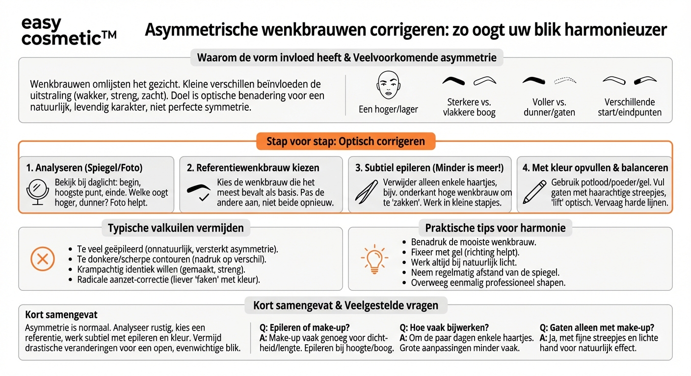 Hoe kan ik asymmetrische wenkbrauwen optisch corrigeren?