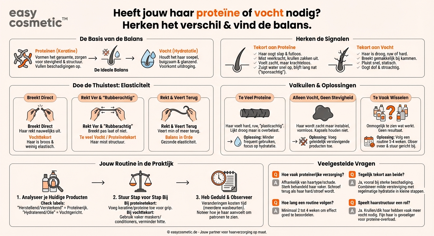 Hoe kan ik bepalen of mijn haar eerder proteïnen of juist vocht nodig heeft?