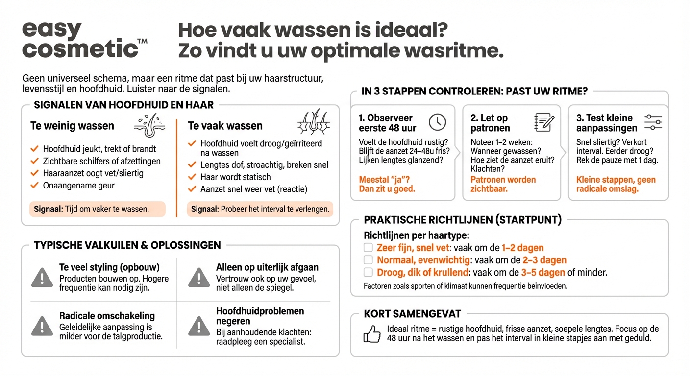 Hoe kan ik bepalen of mijn huidige wasfrequentie past bij de behoeften van mijn haar en hoofdhuid?