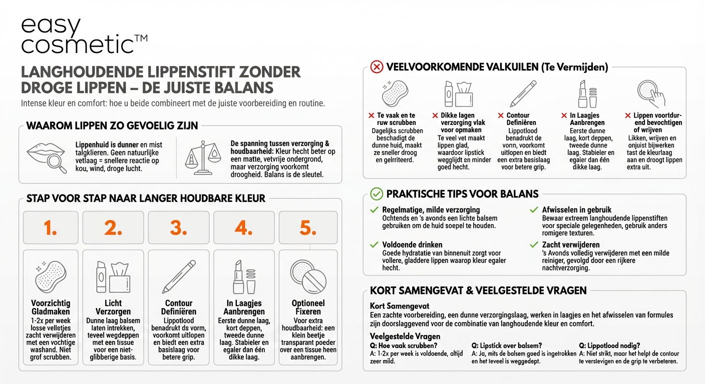 Hoe kan ik de houdbaarheid van lipstick verbeteren zonder dat mijn lippen uitdrogen?