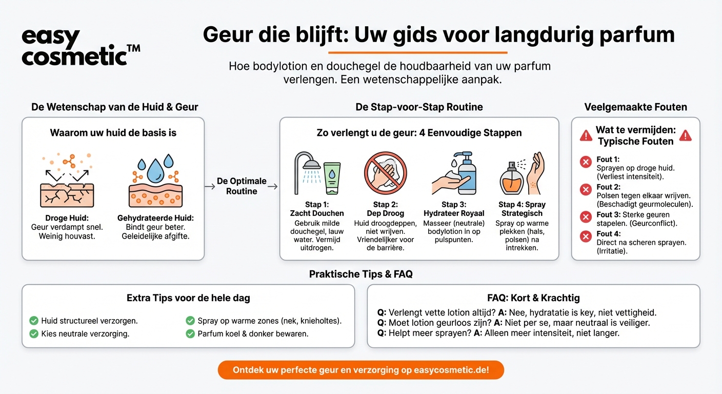 Hoe kan ik de houdbaarheid van mijn parfum verlengen met bodylotion of douchegel?