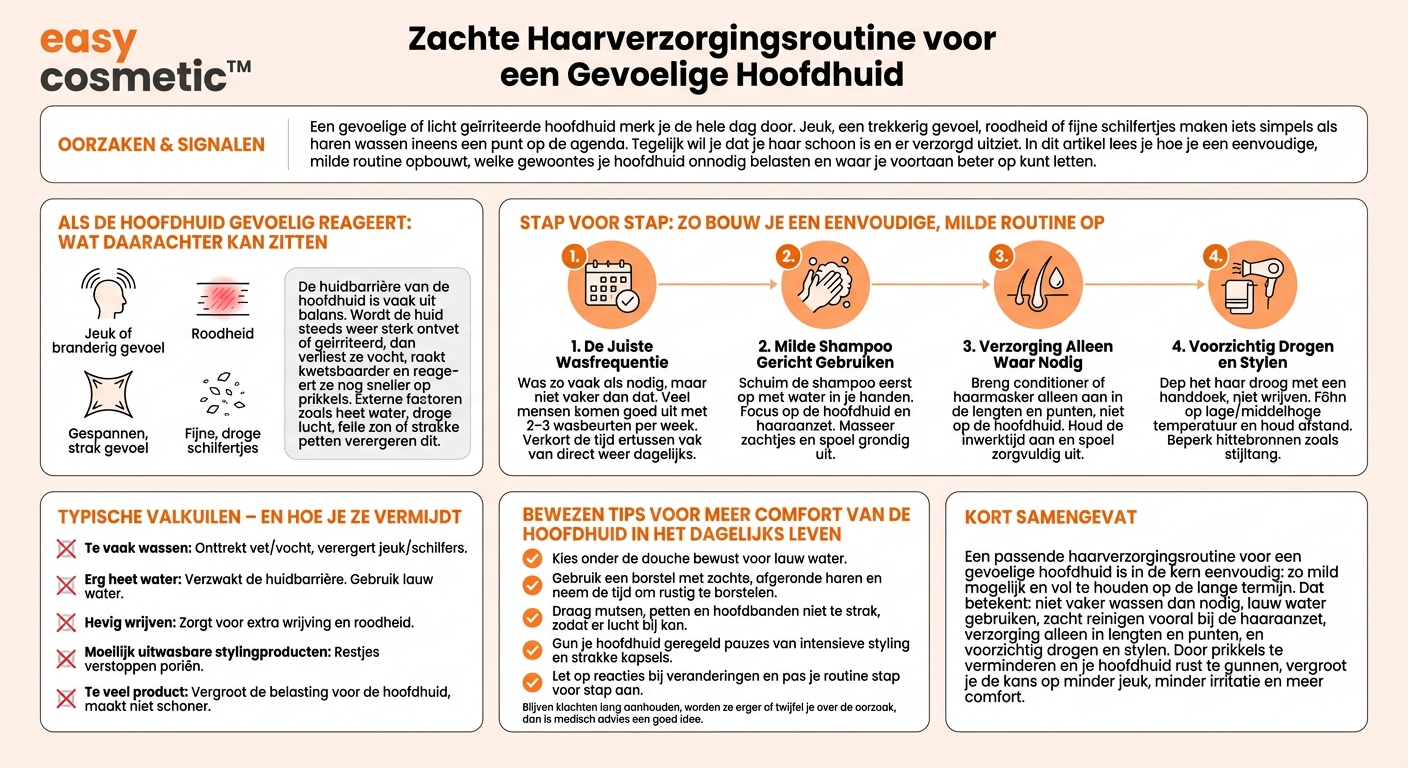 Hoe kan ik een eenvoudige haarverzorgingsroutine opbouwen voor een gevoelige of snel geïrriteerde hoofdhuid?