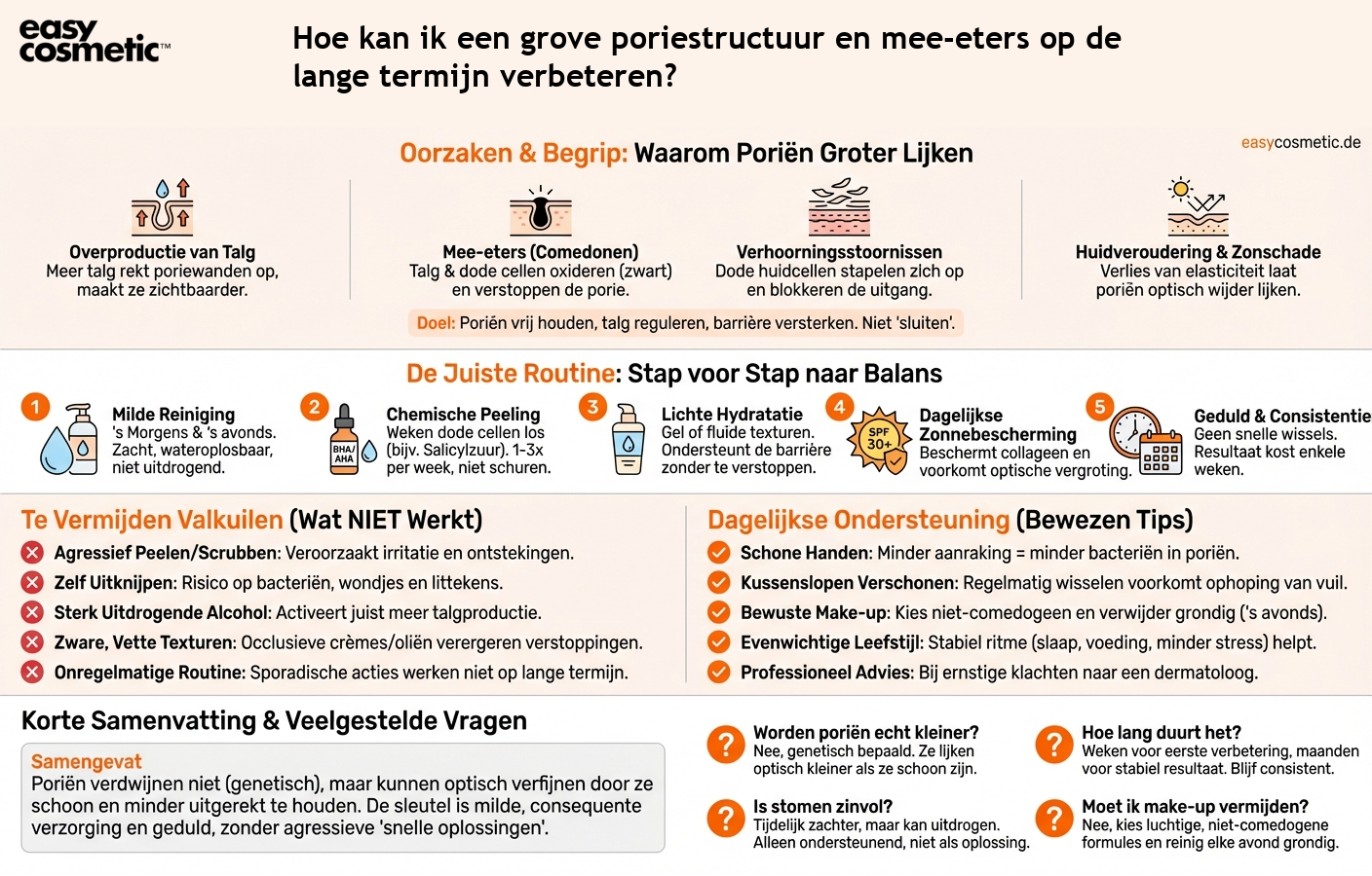 Hoe kan ik een grove poriestructuur en mee-eters op de lange termijn verbeteren?