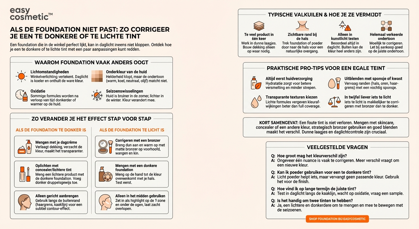 Hoe kan ik een te donkere of te lichte foundation aan mijn huidskleur aanpassen?