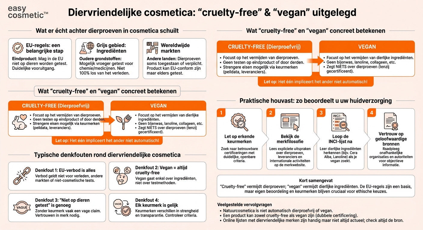 Hoe kan ik er zeker van zijn dat mijn huidverzorgingsproducten dierproefvrij zijn ontwikkeld en wat betekenen termen als ‘cruelty-free’ of ‘vegan’ precies?