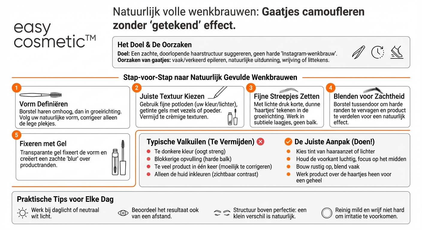 Hoe kan ik gaatjes in mijn wenkbrauwen camoufleren zonder dat het getekend oogt?