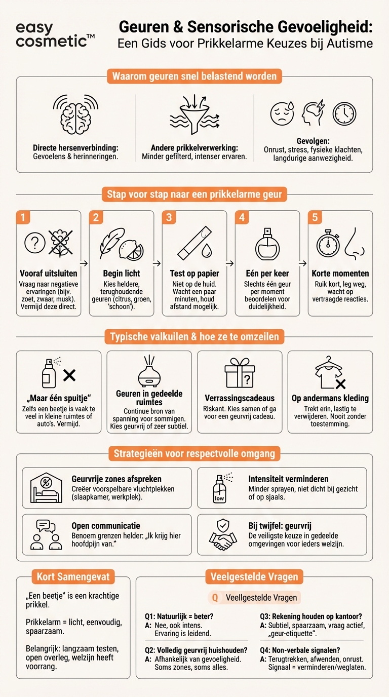 Hoe kan ik geuren voor mensen binnen het autisme-spectrum of met sensorische overgevoeligheid zo prikkelarm mogelijk kiezen?