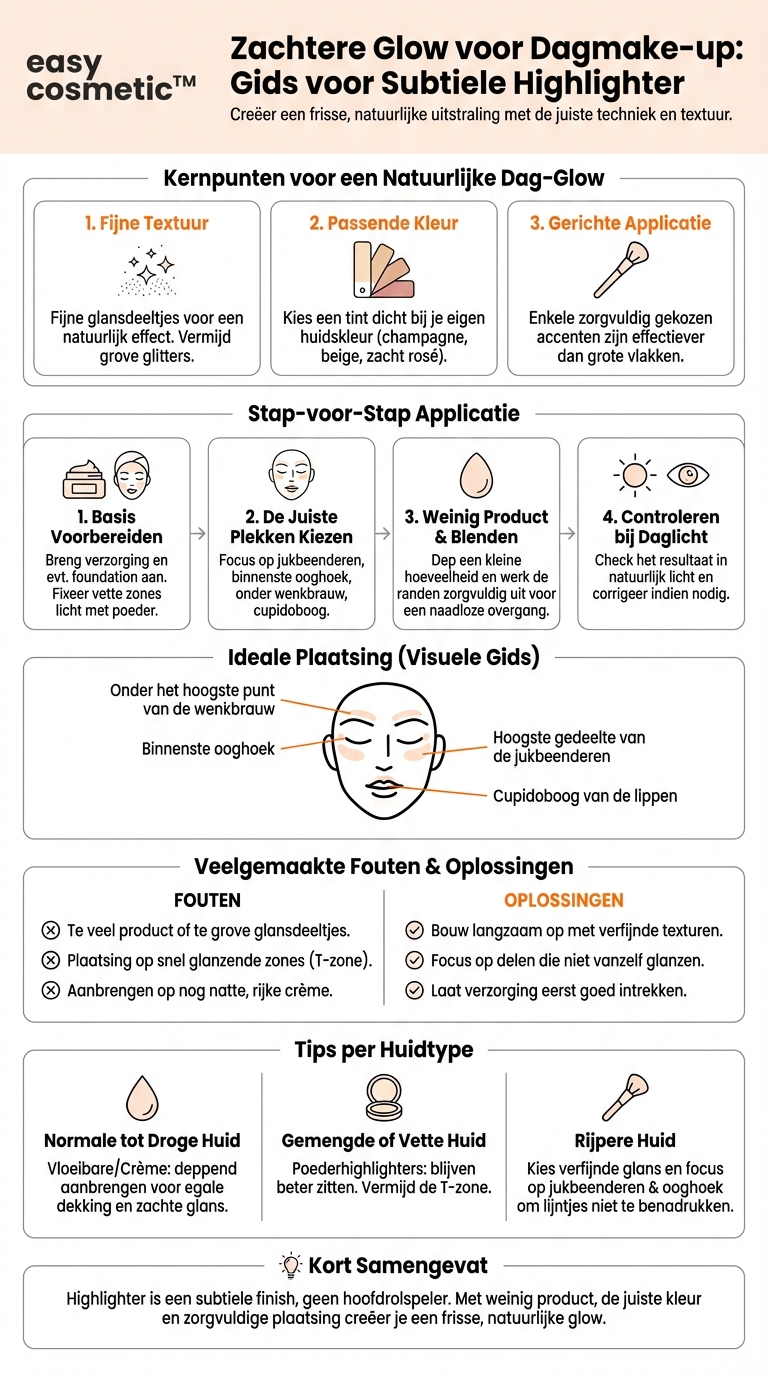Hoe kan ik highlighter gebruiken voor een subtiele dagmake-up?