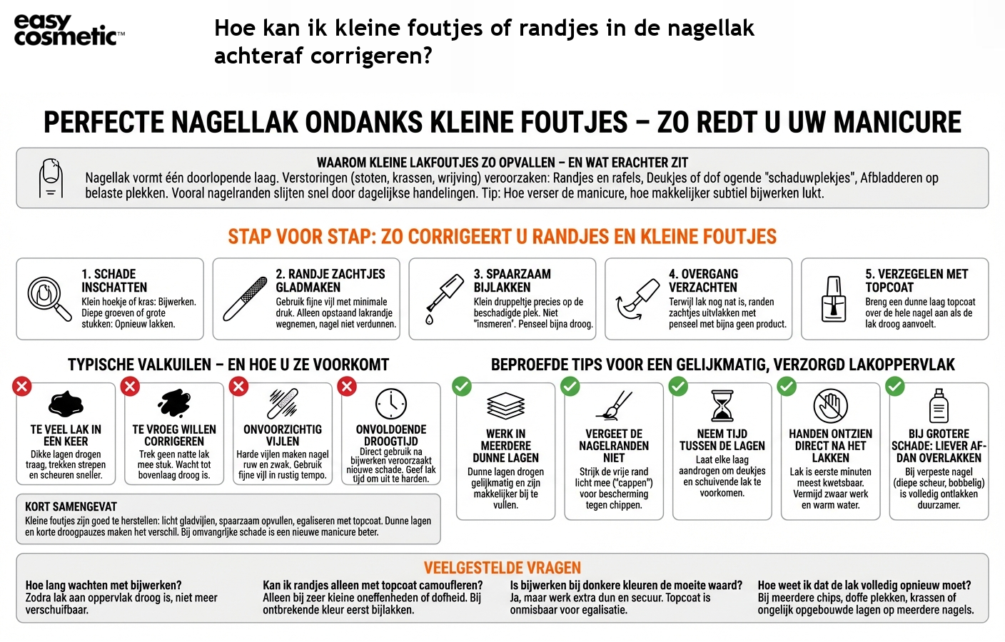 Hoe kan ik kleine foutjes of randjes in de nagellak achteraf corrigeren?