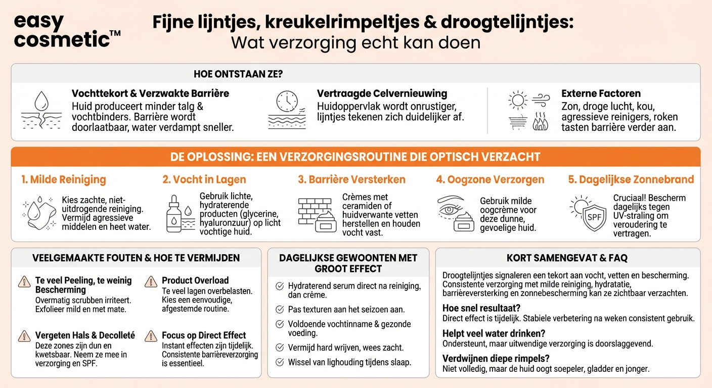 Hoe kan ik kreukelrimpels en droogtelijntjes met verzorging verminderen?