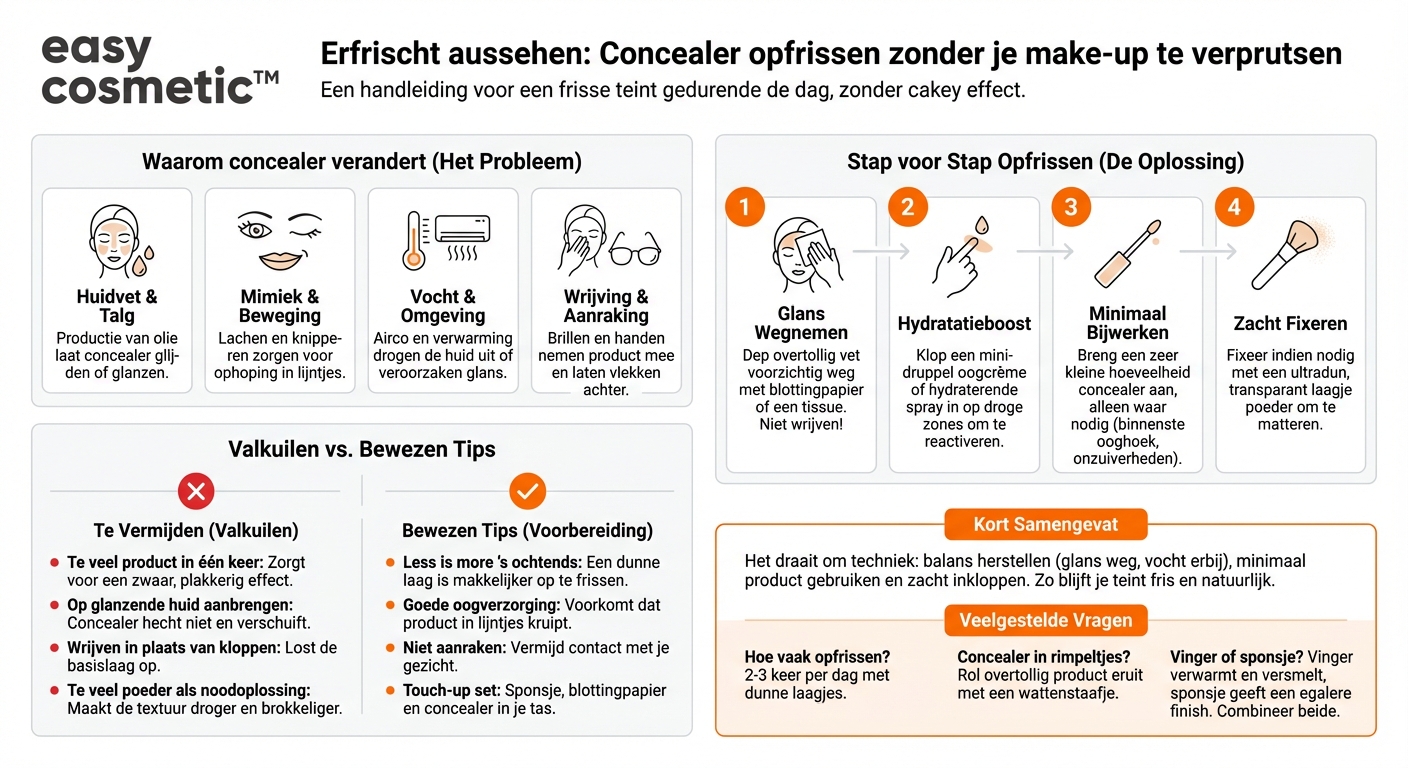 Hoe kan ik mijn concealer in de loop van de dag bijwerken zonder mijn make-up te verpesten?