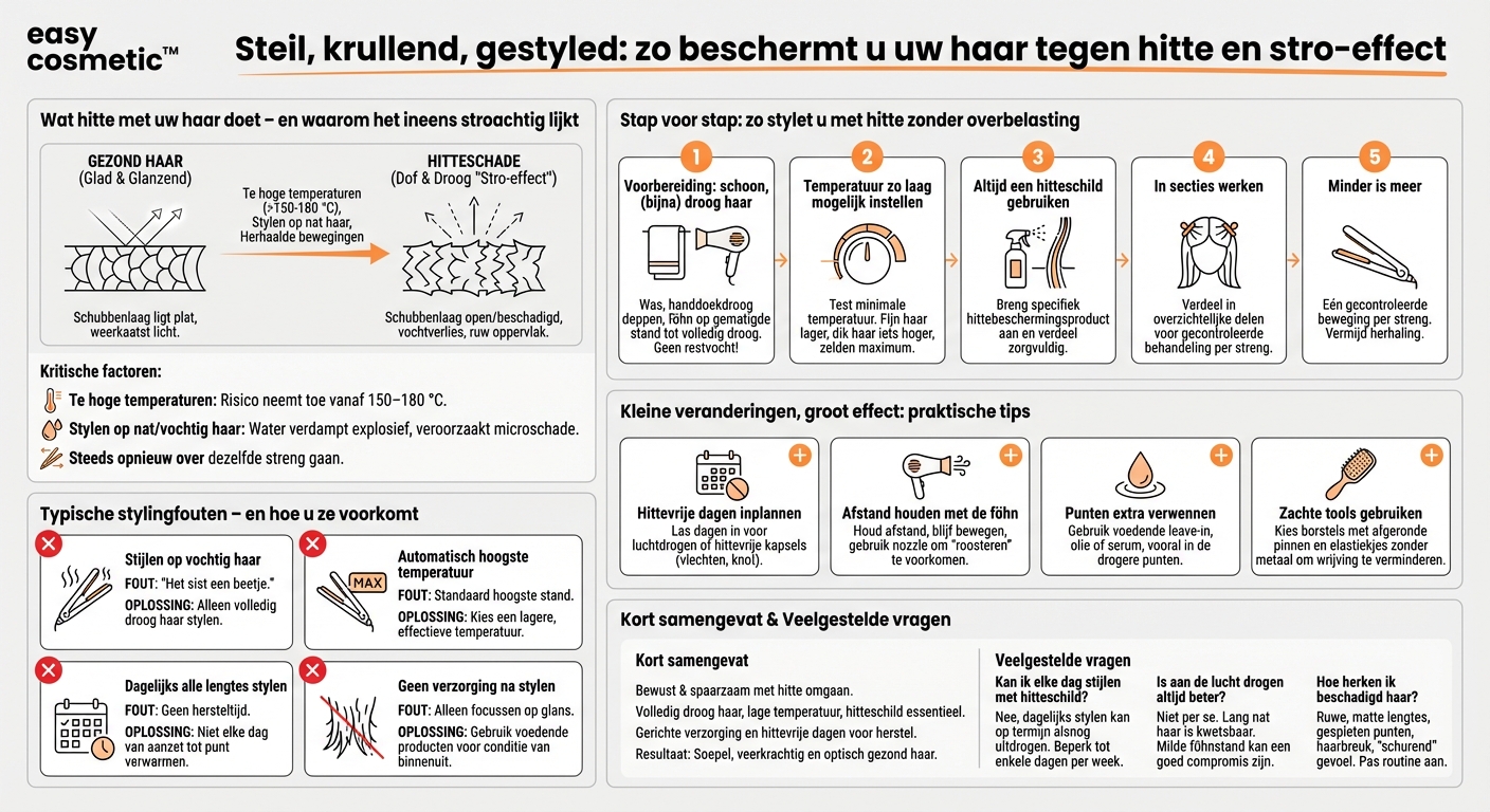Hoe kan ik mijn haar met hitte stylen zonder dat het er stroachtig uitziet?