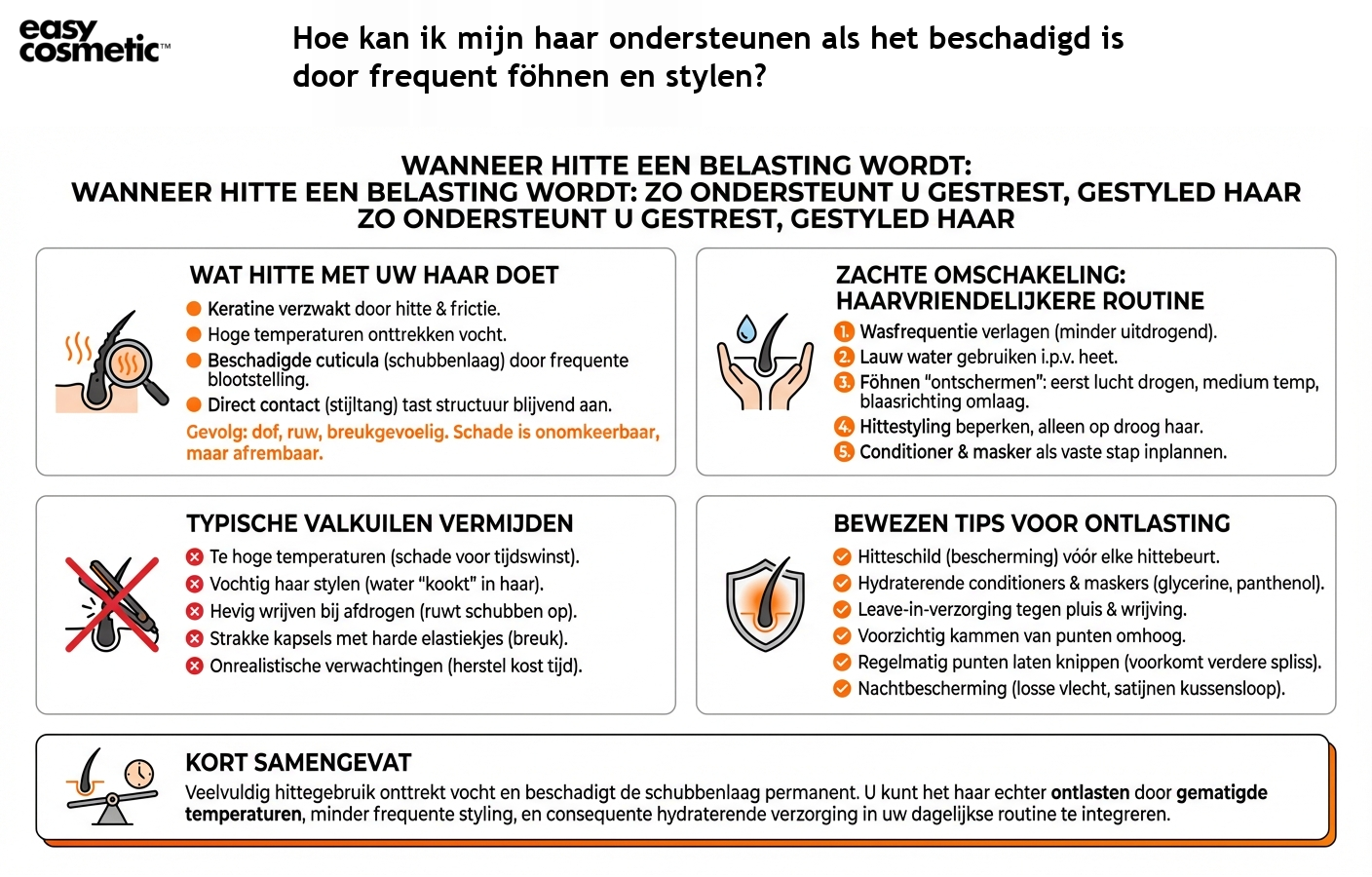 Hoe kan ik mijn haar ondersteunen als het beschadigd is door frequent föhnen en stylen?