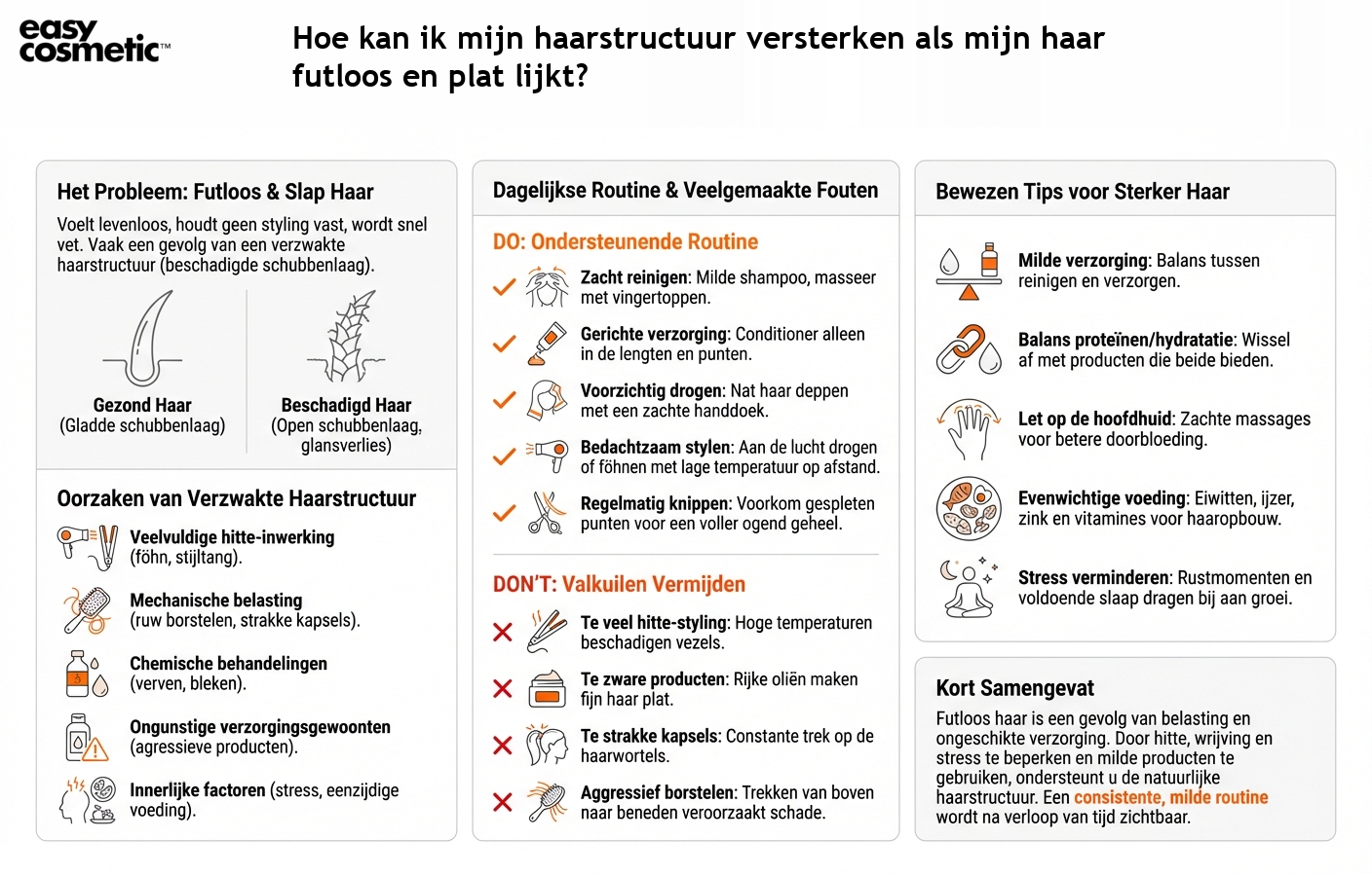 Hoe kan ik mijn haarstructuur versterken als mijn haar futloos en plat lijkt?
