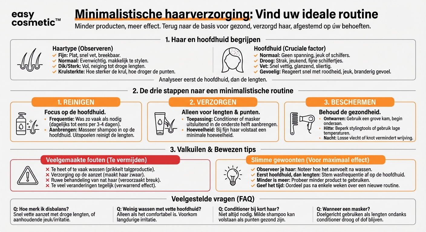 Hoe kan ik mijn haartype en behoeften van mijn hoofdhuid afdekken met een minimale verzorgingsroutine?