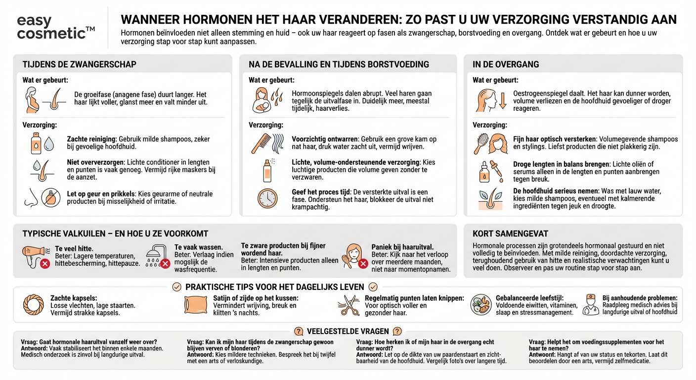 Hoe kan ik mijn haarverzorging aanpassen aan hormonale veranderingen (bijv. zwangerschap, overgang)?