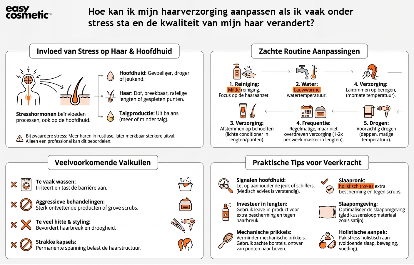 Hoe kan ik mijn haarverzorging aanpassen als ik vaak onder stress sta en de kwaliteit van mijn haar verandert?
