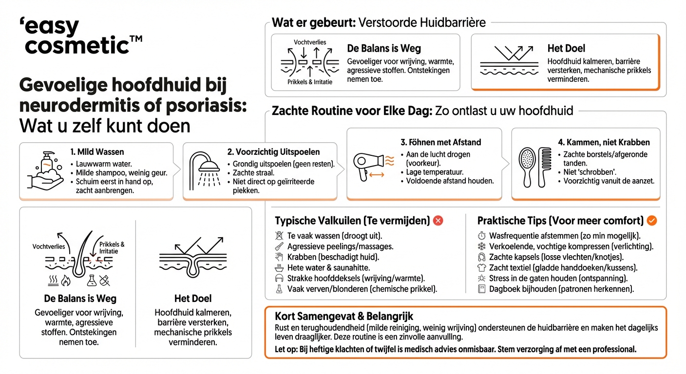 Hoe kan ik mijn hoofdhuid verzorgen als ik neurodermitis of psoriasis heb (zonder een medische behandeling te vervangen)?
