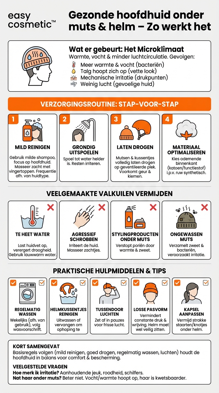 Hoe kan ik mijn hoofdhuid verzorgen als ik vaak mutsen of helmen draag?