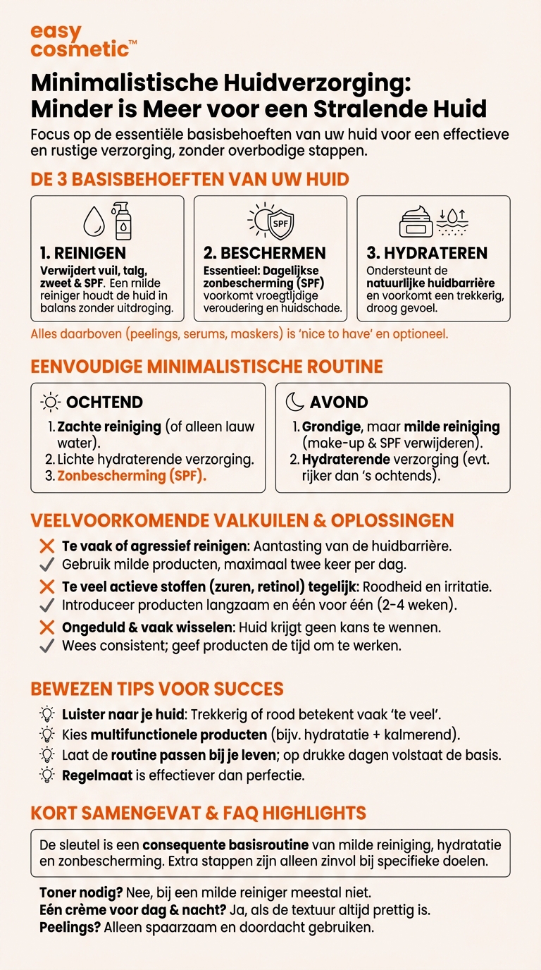 Hoe kan ik mijn huidverzorgingsroutine minimalistisch houden en toch effectief verzorgen?