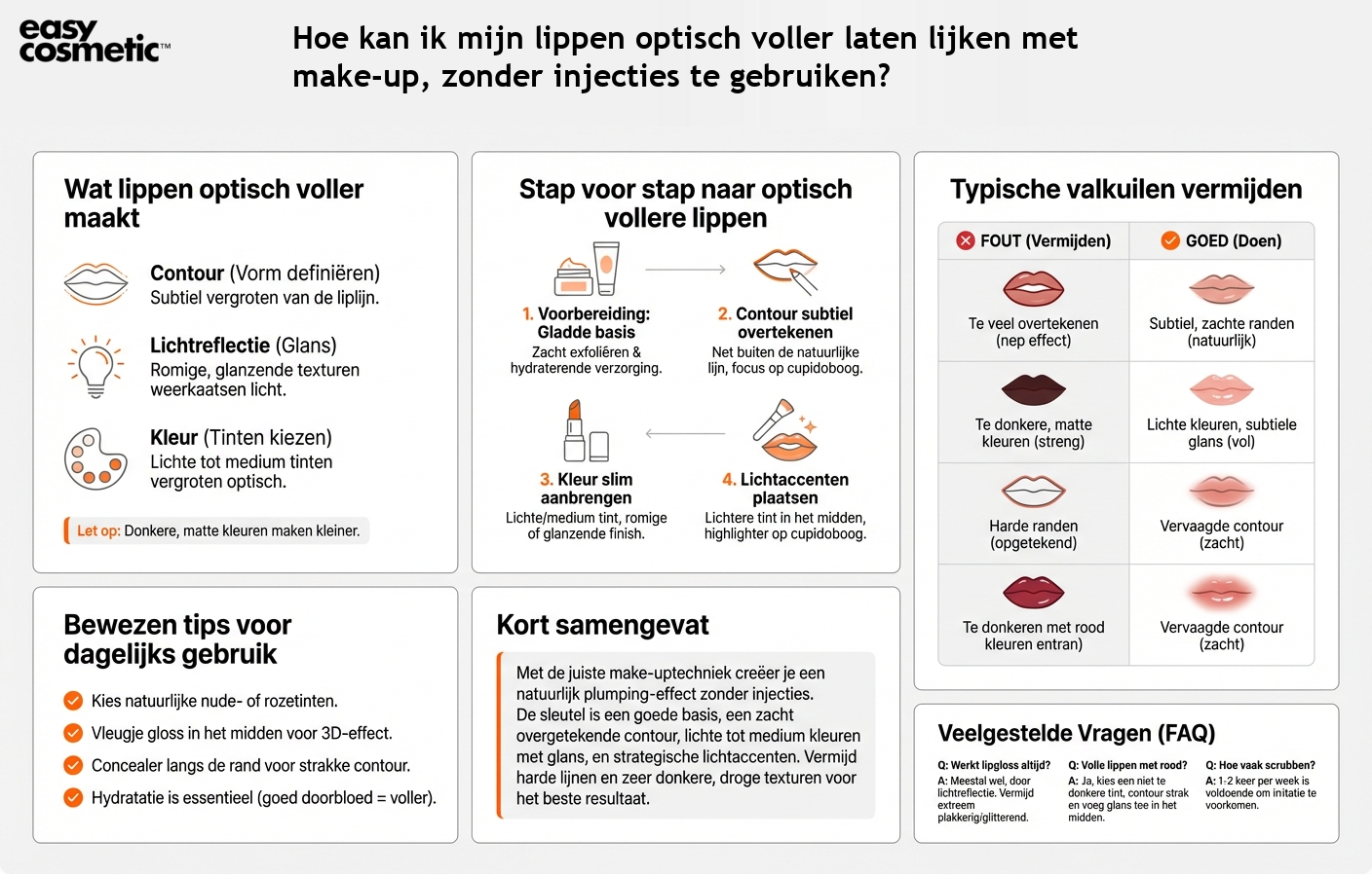 Hoe kan ik mijn lippen optisch voller laten lijken met make-up, zonder injecties te gebruiken?