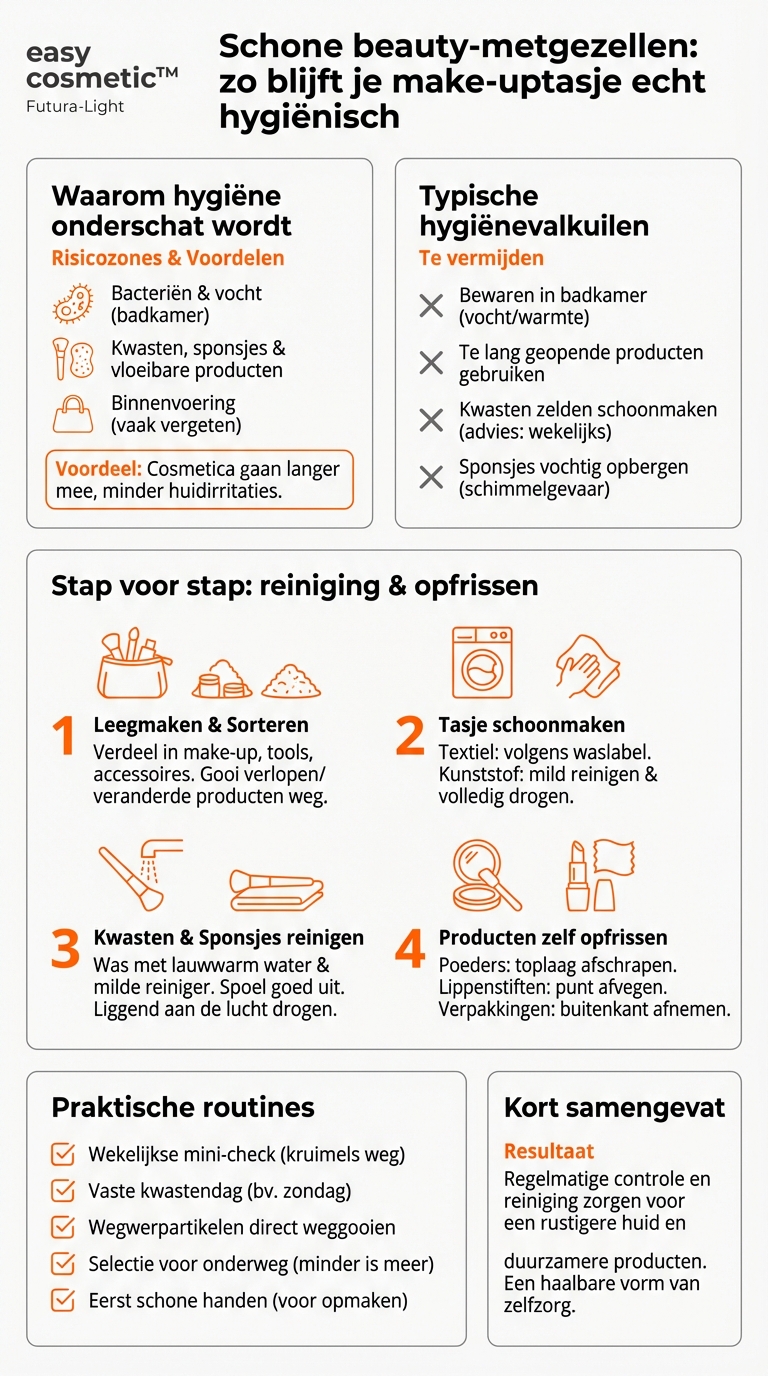 Hoe kan ik mijn make-uptasje of make-upcase hygiënisch schoon houden?