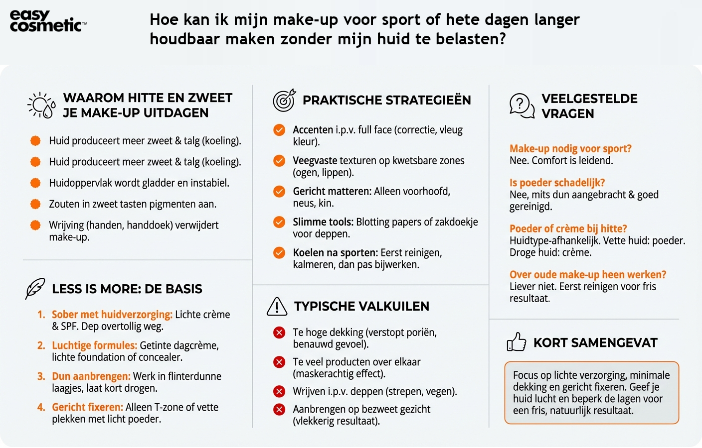 Hoe kan ik mijn make-up voor sport of hete dagen langer houdbaar maken zonder mijn huid te belasten?