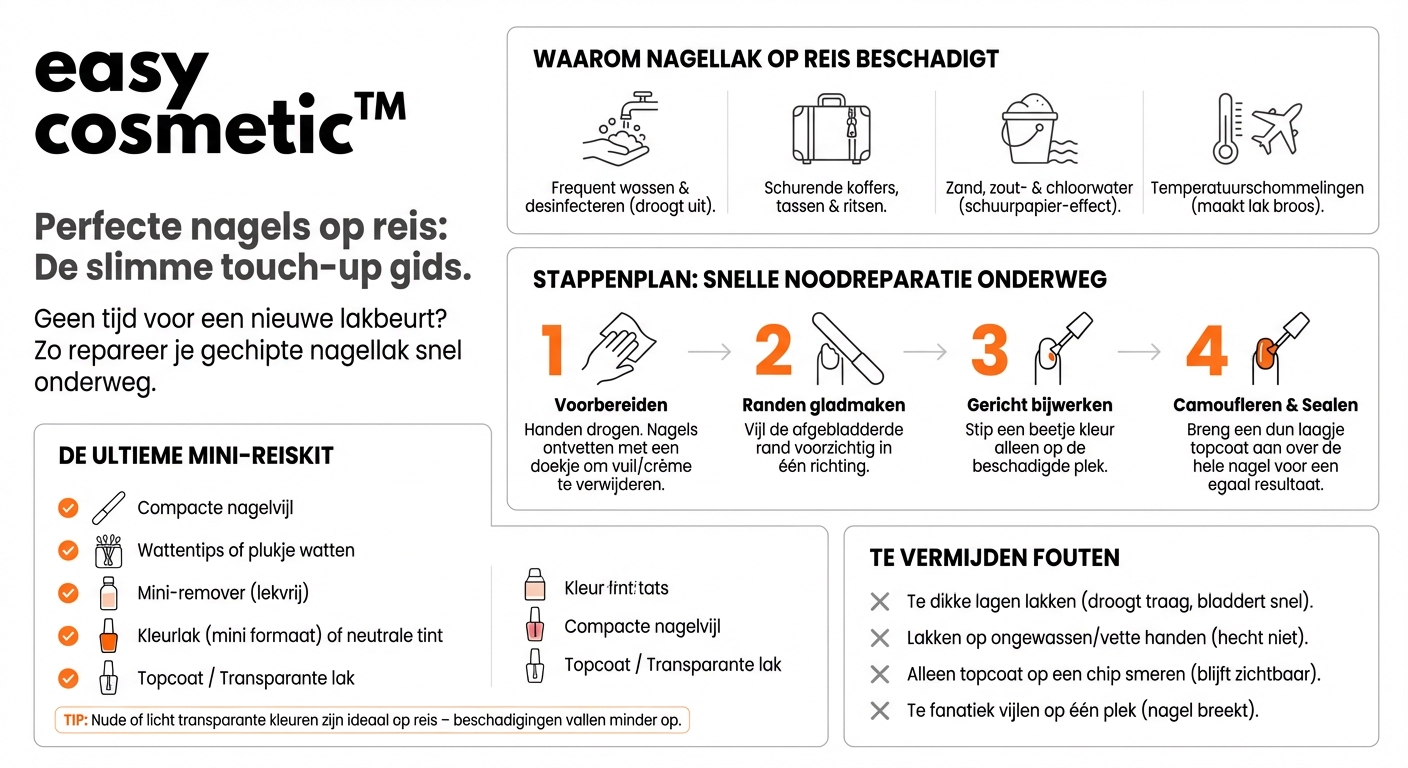 Hoe kan ik mijn nagellak onderweg of op reis opfrissen zonder alles opnieuw te doen?