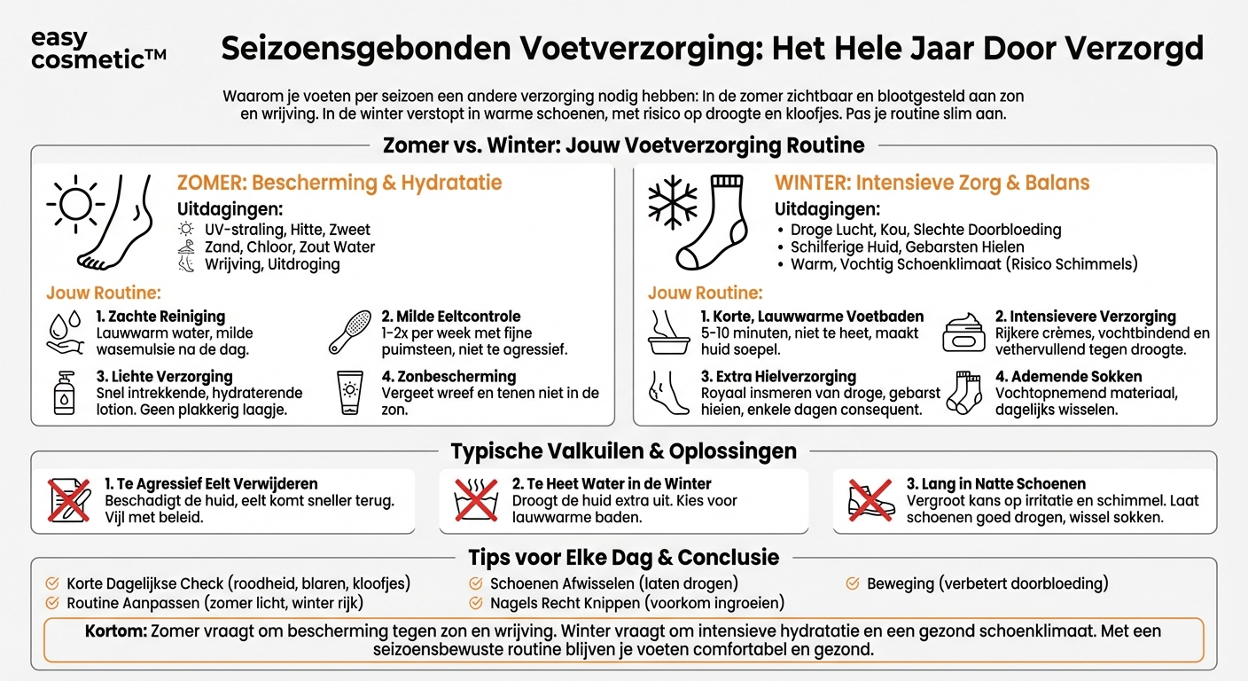 Hoe kan ik mijn voetverzorging aanpassen aan de seizoenen, bijvoorbeeld tussen zomer en winter?