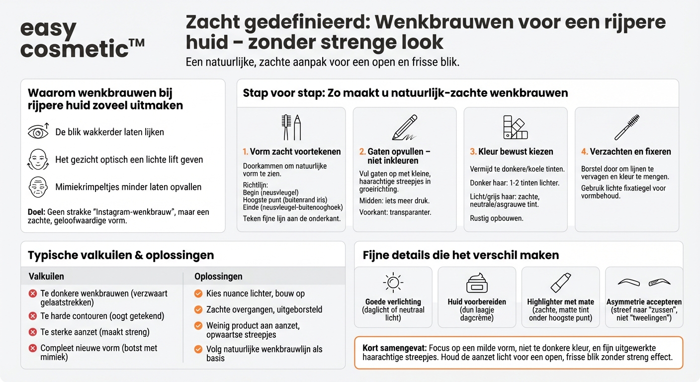 Hoe kan ik mijn wenkbrauwen bij rijpere huid opmaken zonder dat ze te hard of streng ogen?