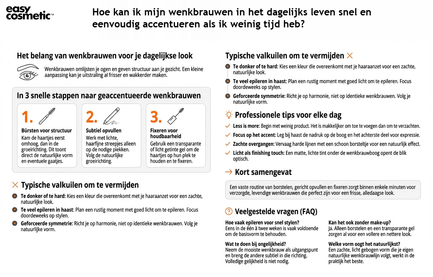 Hoe kan ik mijn wenkbrauwen in het dagelijks leven snel en eenvoudig accentueren als ik weinig tijd heb?